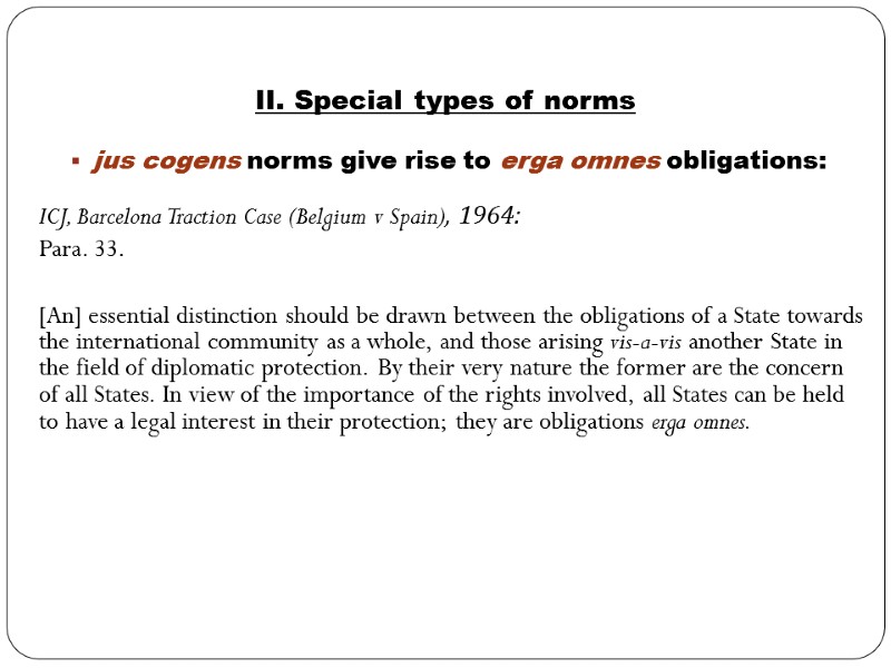 II. Special types of norms jus cogens norms give rise to erga omnes obligations: